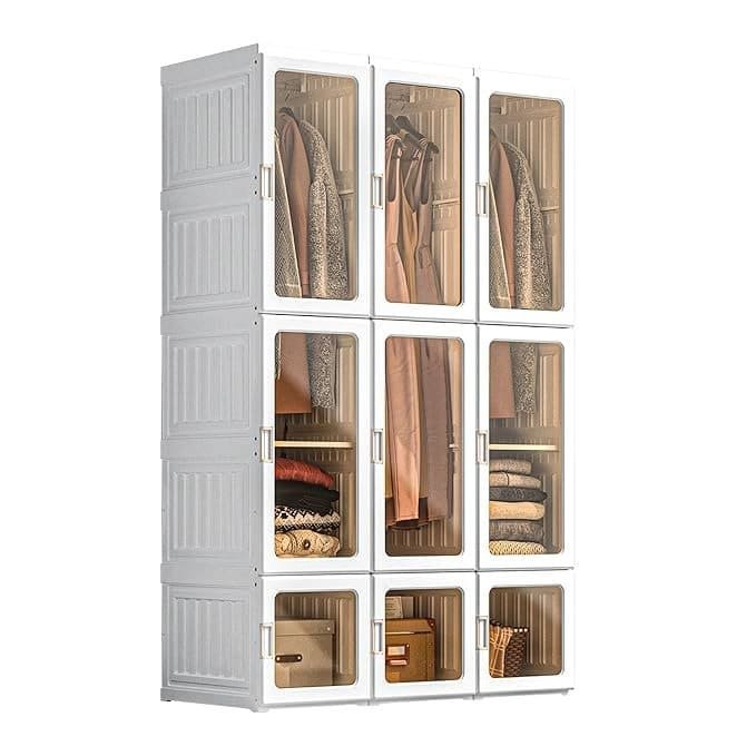 Portable Wardrobe Closet Organizer Large Capacity 20 Deep Plastic Armoire with Magnetic Doors