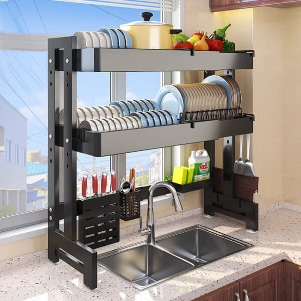39 Over Sink Dish Drying Rack – Adjustable, Expandable, and Rust-Resistant 2-Tier Dish Drainer