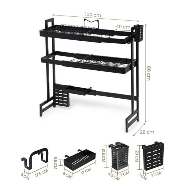 40 Over Sink Dish Drying Rack – Adjustable, Expandable, and Rust-Resistant 2-Tier Dish Drainer